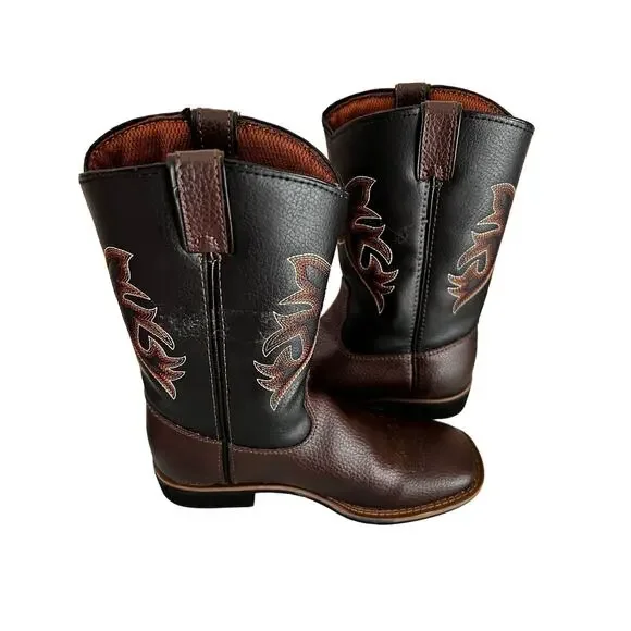 Magellan Outdoors Youth Western Cowboy Rodeo Boots Brown Embroidery Size 1M New - Picture 2 of 7